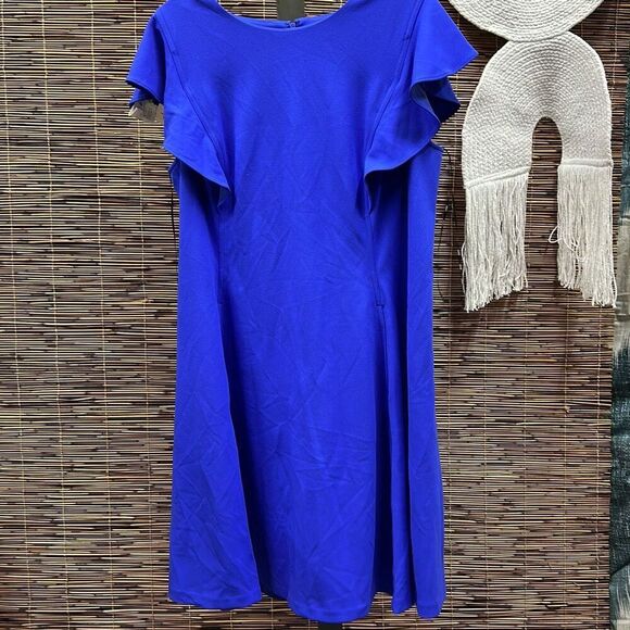 Dkny Plus Size Flutter-Sleeve Scuba-Crepe Fit‎ & Flare Dress - Iris Blue Size 16 - Picture 2 of 3